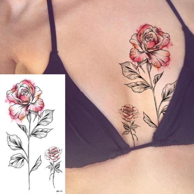 25 Sheets Flower Rose Luxury Tattoos Waterproof Temporary Sticker 3D Rose Flower Tattoos Body Art Arm Fake Tatoo For Womens Stevvex