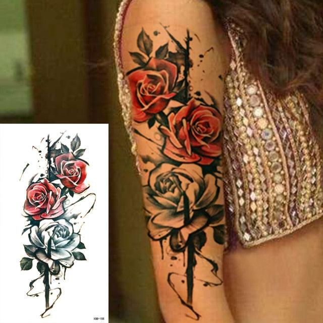 25 Sheets Flower Rose Luxury Tattoos Waterproof Temporary Sticker 3D Rose Flower Tattoos Body Art Arm Fake Tatoo For Womens Stevvex