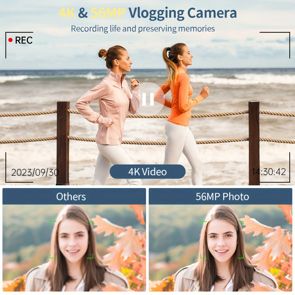 4K Digital Camera for Photography Auto-Focus 56MP Vlogging Camera, Support 16X Digital Zoom 3 Inch 180° Flip Screen, Comes with 52mm Wide Angle & Macro Lens and 32G Memory Card a 1500mAH Battery Lootquake LLC