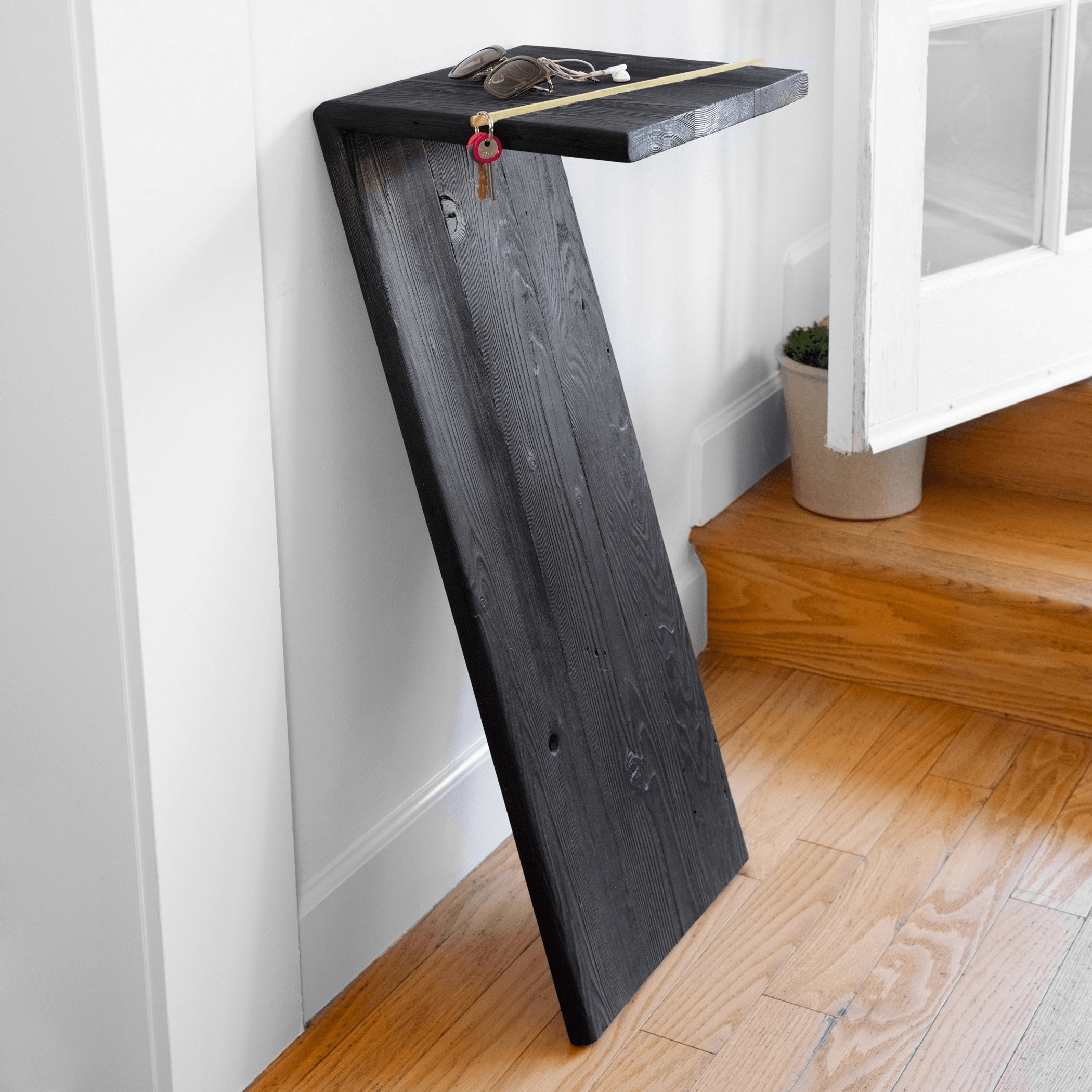 Elevated 7 Console Table With Charred Finish And Brass Accent Lootquake LLC