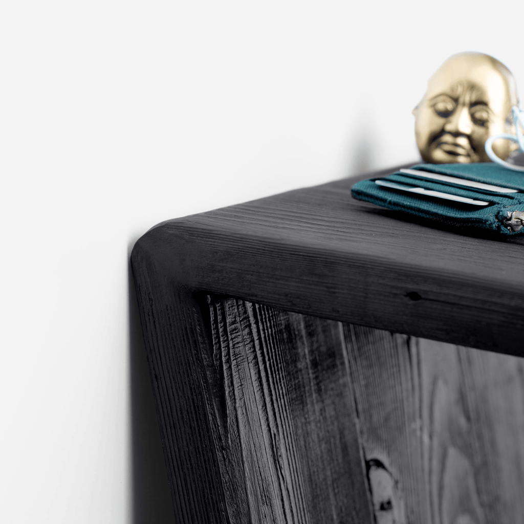 Elevated 7 Console Table With Charred Finish And Brass Accent Lootquake LLC