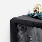 Elevated 7 Console Table With Charred Finish And Brass Accent Lootquake LLC