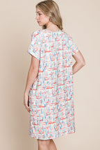 Printed Round Neck Short Sleeve Tee Dress For Women – Casual and Comfortable Dress with Printed Design and Pockets
