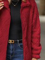 Women's Fuzzy Zip-Up Jacket with Pockets – Soft & Cozy Long Sleeve Outerwear