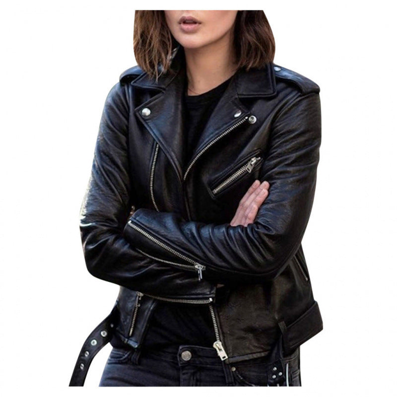 Women's Short Women's Leather Jacket Coat Jacket Pu Pi-Mart