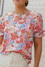 Floral Bubble Sleeve Blouse - Multicolor Print Top | Femstylo