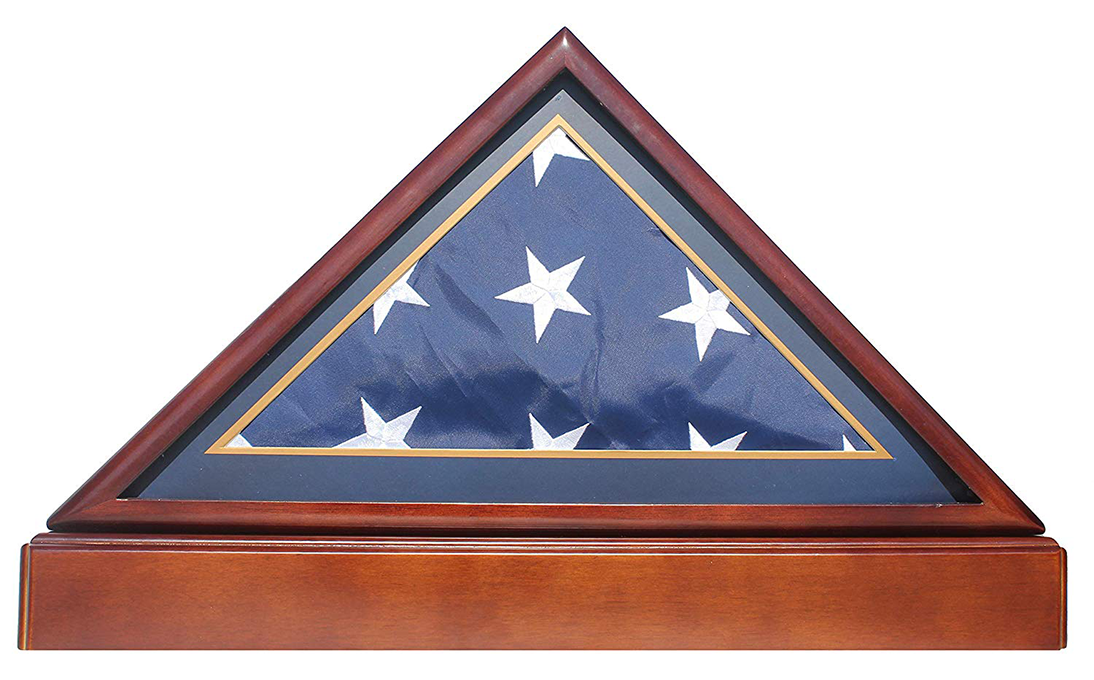 Burial/Funeral Flag Display Case Frame, Military Shadow Box with Pedestal Stand - Engraved Emblem The Military Gift Store