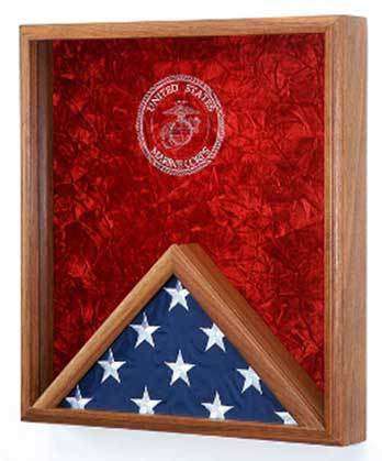 Flags Connections Marine Corps Flag Medal Display Case,USMC Flag Case - Solid Oak The Military Gift Store