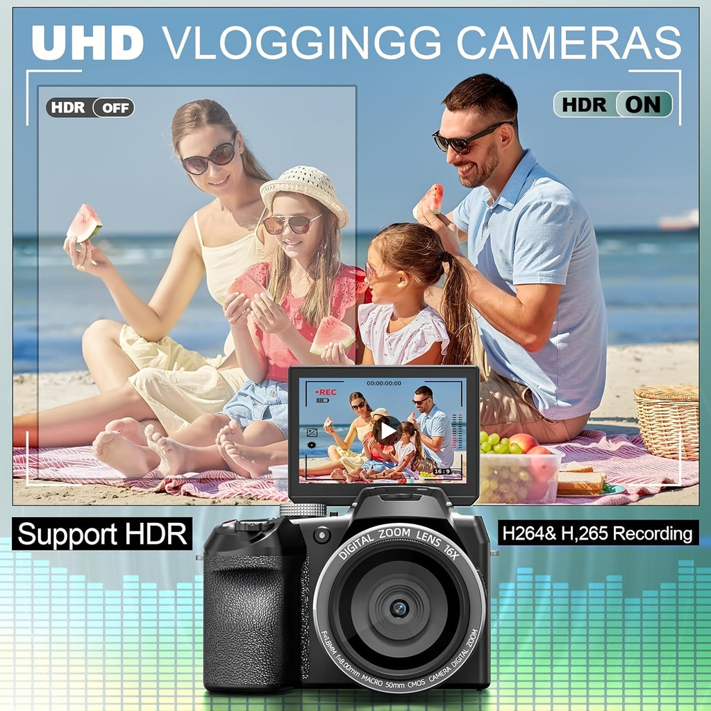 NBD 64MP Digital Camera for Photography, 5K Vlogging Camera for YouTube with 3" Flip Screen, 16X Digital Zoom, Autofocus, 2 Batteries, 32GB TF Card(S205, Black) Lootquake LLC