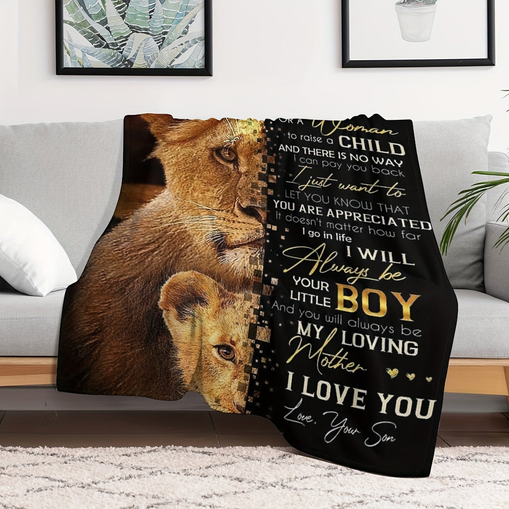 1pc Cozy Flannel Blanket - To My Mom, I Love You, Your Son, The Lion, All-Season Softness For Sofa, Car Sleeping, Office, Camping, Bed, Travel, And Living Room, Gifts For Friends, Besties, Sisters, Family, Birthday Day Gradua
