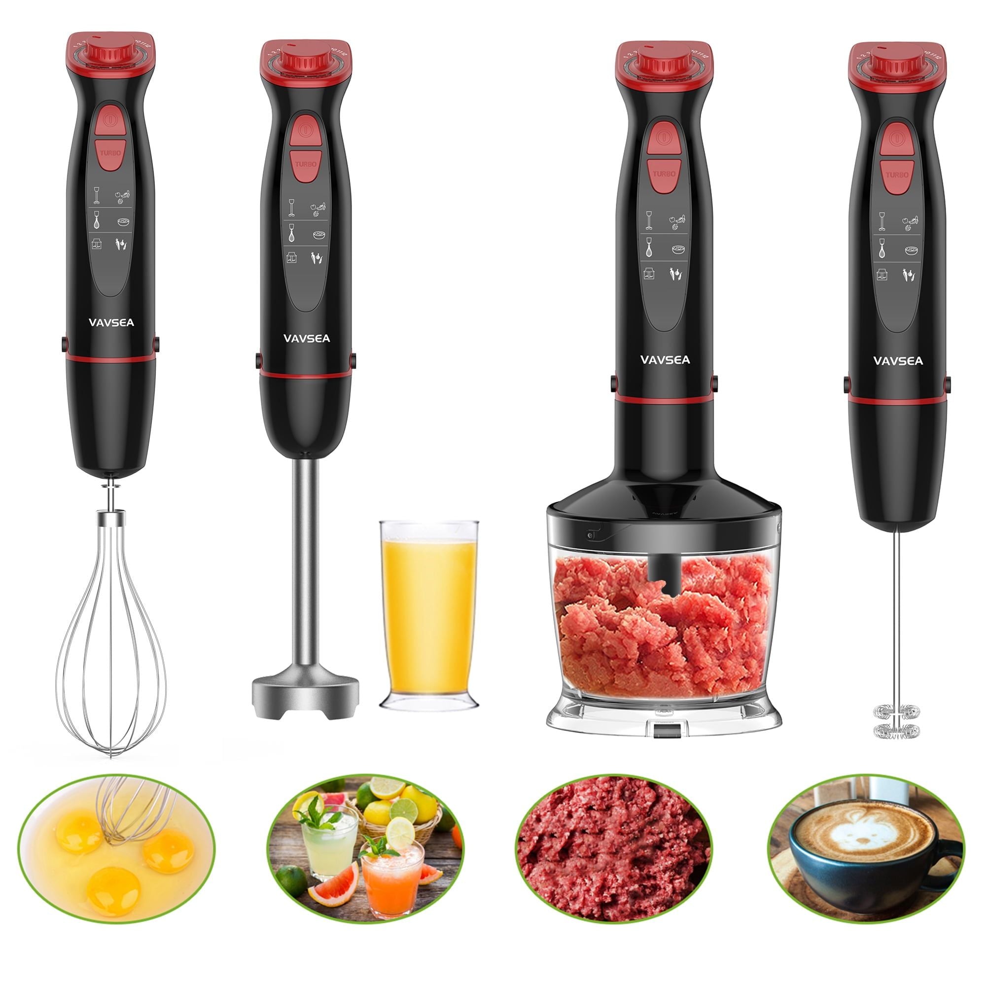 Vavsea Immersion Hand Blender, 12-Speed Multi-Function Handheld Stick Blender with Stainless Steel Blades, Chopper, Beaker, 600, Whisk and Milk Frother for Baby Food/Smoothies/Puree, BPA Free EasyOptionXY LLC