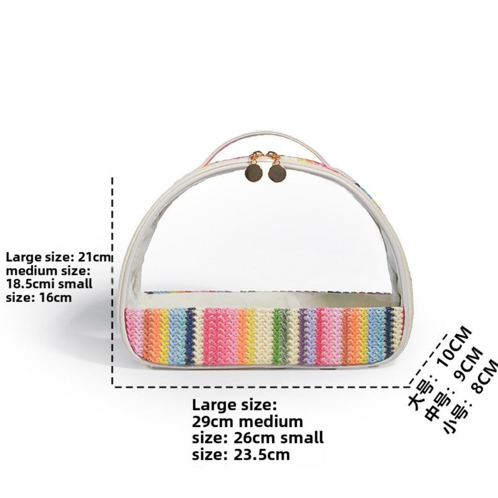 Straw transparent PVC semicircular cosmetic bag, waterproof woven toiletries bag, travel storage bag, makeup bags small,Transparent Cosmetic Bag, - SJB-DIAMOND ELITES