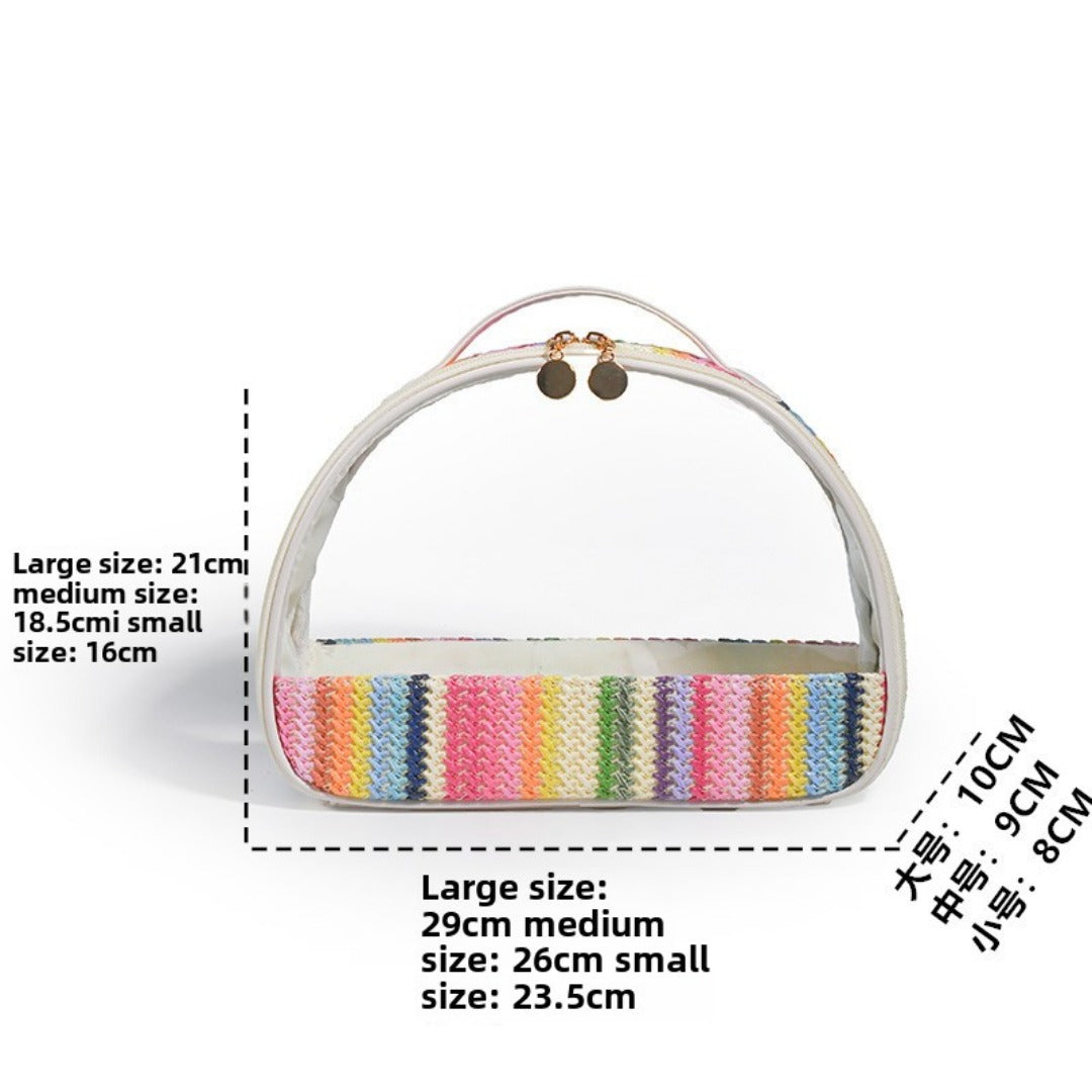 Straw transparent PVC semicircular cosmetic bag, waterproof woven toiletries bag, travel storage bag, makeup bags small,Transparent Cosmetic Bag, - SJB-DIAMOND ELITES
