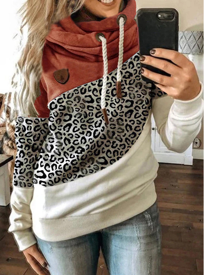 Printed stitching hooded fleece loose sweatshirt Pi-Mart