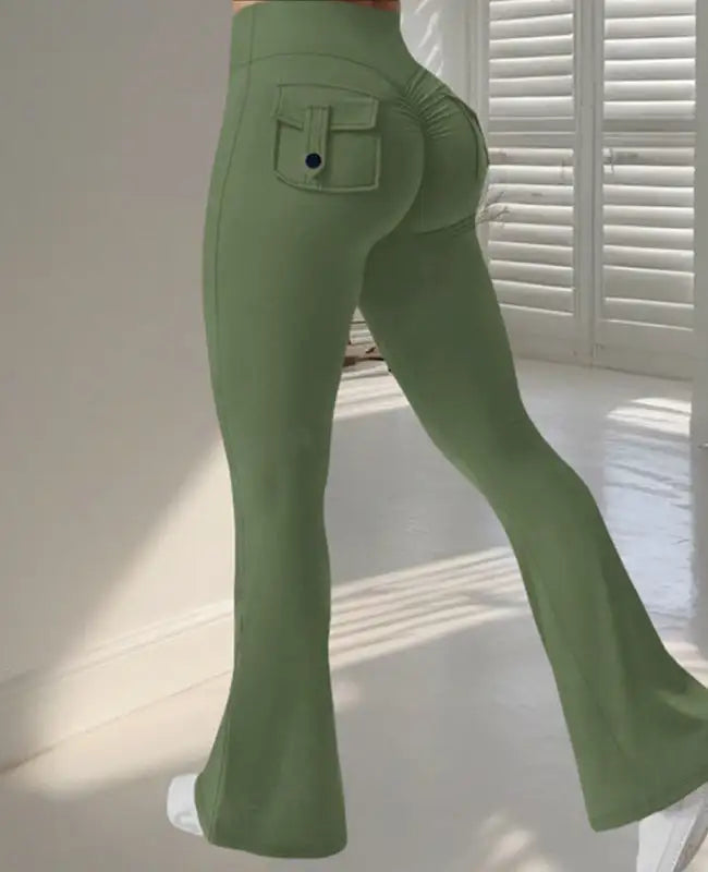 Yoga Fitness Flared Pants With Pockets Ins Fashion Slim High Waist Sports Trousers  Scrunch Butt Booty Workout Lifting Leggings - SJB-DIAMOND ELITES