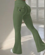 Yoga Fitness Flared Pants With Pockets Ins Fashion Slim High Waist Sports Trousers  Scrunch Butt Booty Workout Lifting Leggings - SJB-DIAMOND ELITES