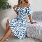 Floral Print Square Collar Dress Summer Fashion Ruffles Dresses Women's Clothing Pi-Mart