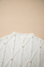 White Pearl High Neck Textured Knit Sweater Vest