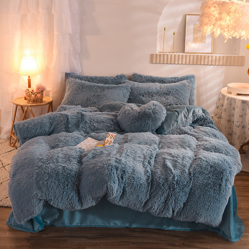 Luxury Thick Fleece Duvet Cover Queen King Winter Warm Bed Quilt Cover Pillowcase Fluffy Plush Shaggy Bedclothes Bedding Set Winter Body Keep Warm Pi-Mart