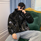 Stand collar hooded leather jacket Pi-Mart