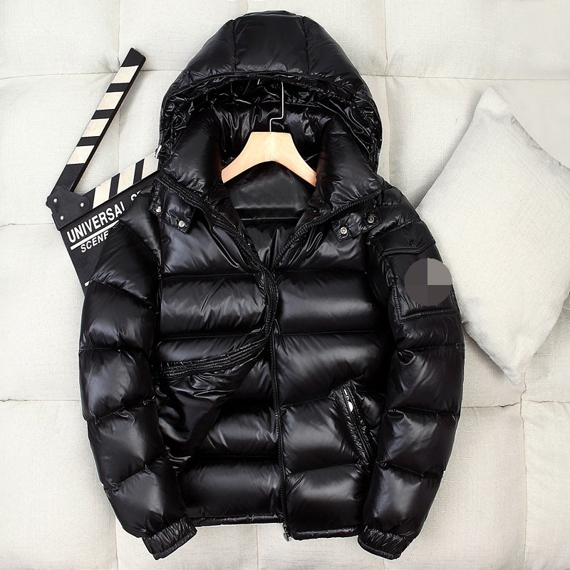 Short Shiny Hooded Couple Thick Warm Jacket White Duck Down Handsome Trend