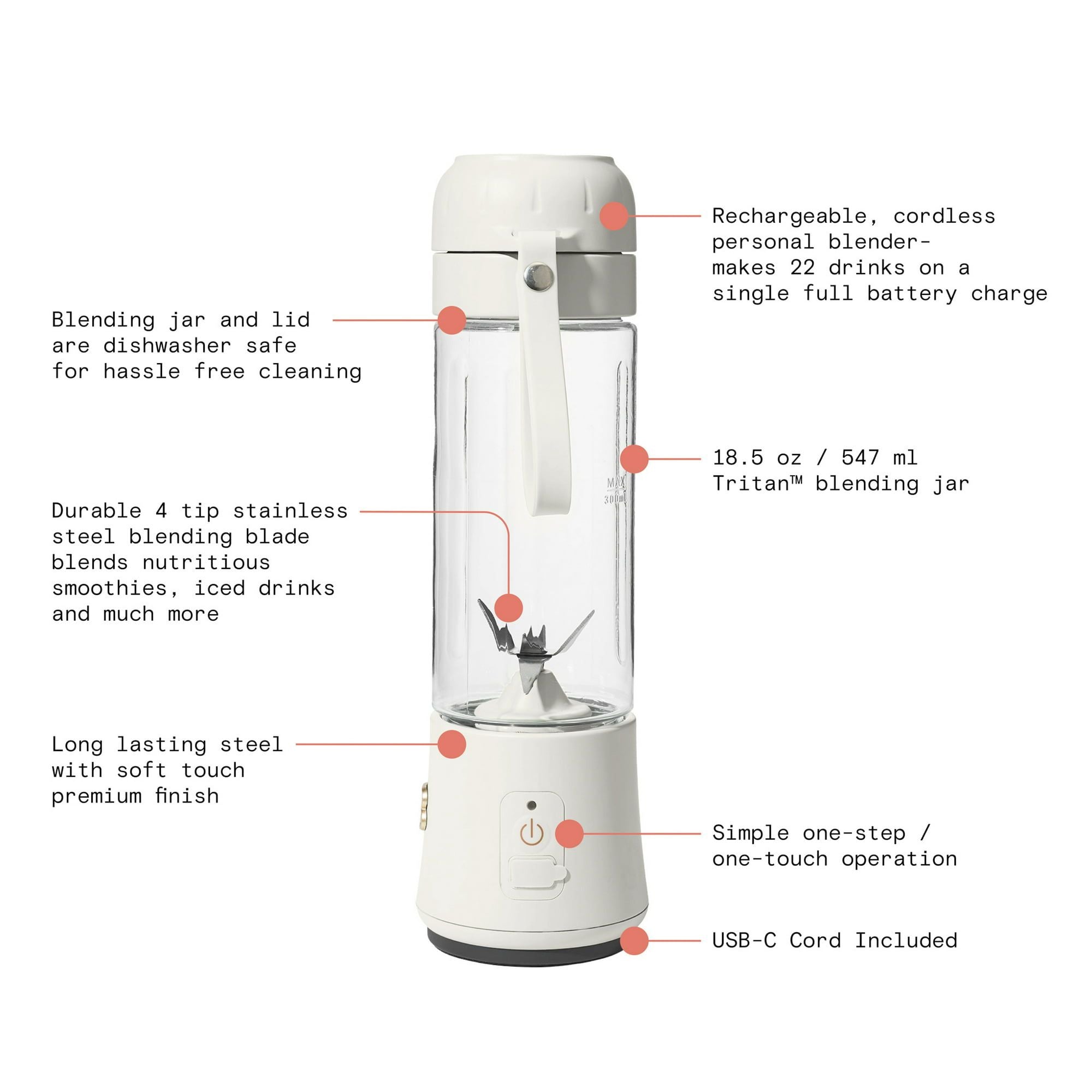 Beautiful Portable Blender White Icing by Drew Barrymore 70-Watt 18.5 oz EasyOptionXY LLC