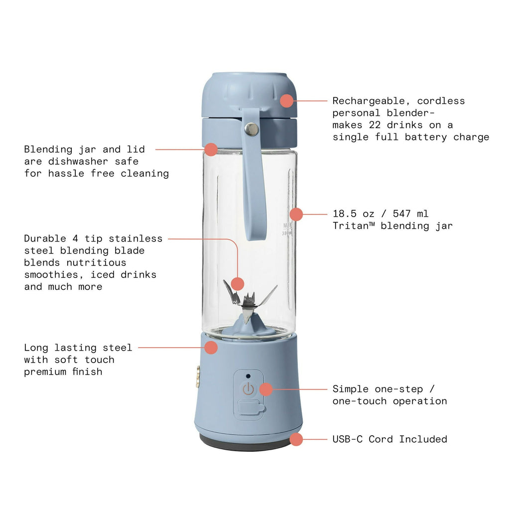 Beautiful Portable Blender Cornflower Blue by Drew Barrymore 70-Watt 18.5 oz EasyOptionXY LLC