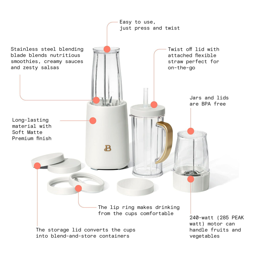 Beautiful Personal Blender 12 Piece Set White Icing by Drew Barrymore EasyOptionXY LLC