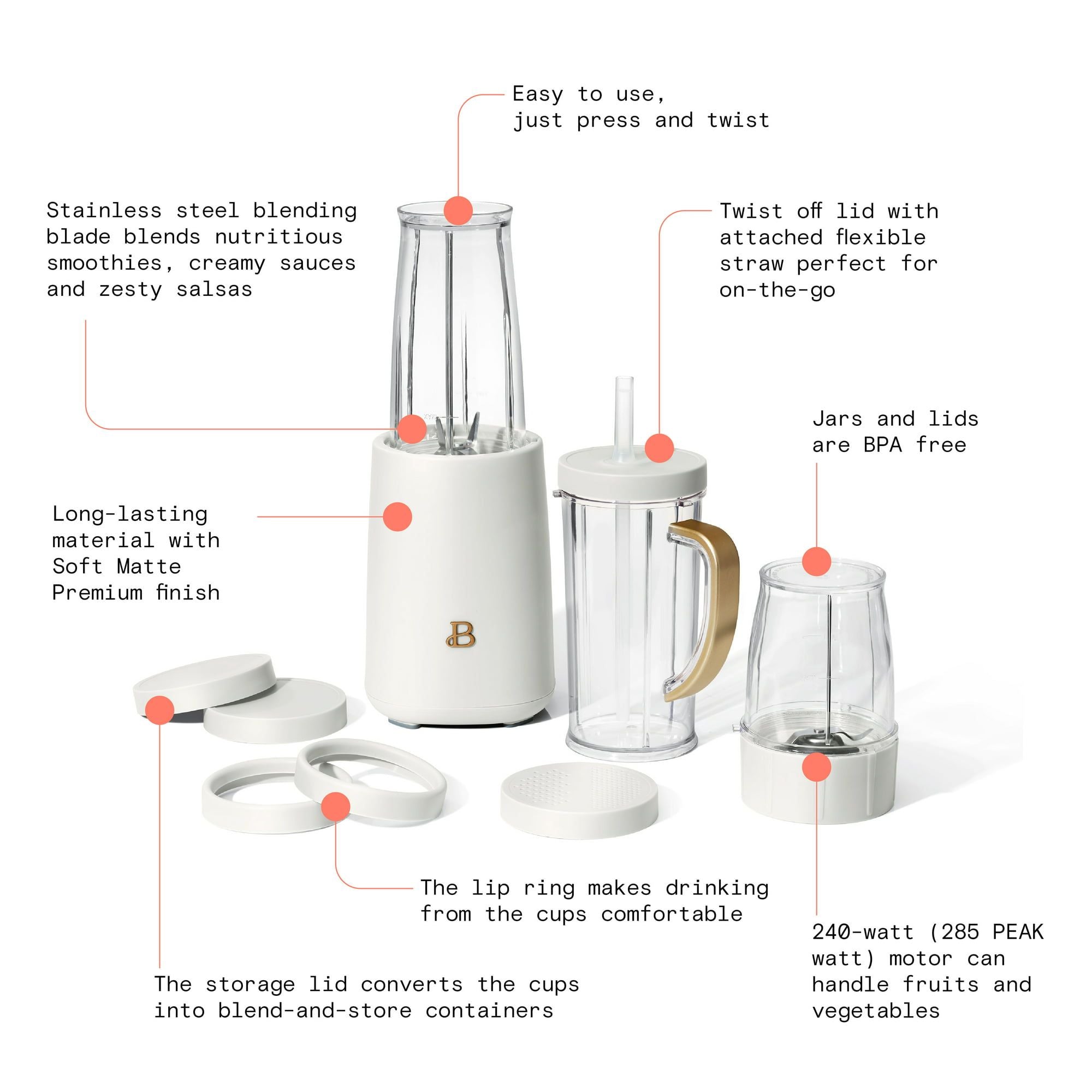 Beautiful Personal Blender 12 Piece Set White Icing by Drew Barrymore EasyOptionXY LLC
