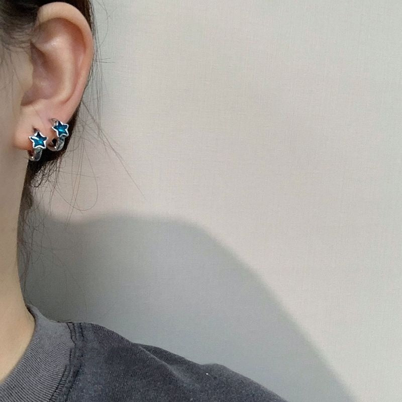 Blue Star Hoop Earrings Pi-Mart