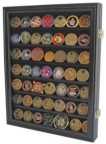 Lockable Military Challenge Coin Casino Chip Display Case Cabinet Rack, Real Glass Door, COIN26-BLA The Military Gift Store