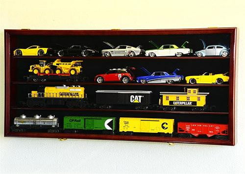 O Scale Train Display Case Cabinet Wall Rack w/ UV Protection- Lockable -Cherry The Military Gift Store