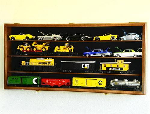 O Scale Train Display Case Cabinet Wall Rack w/ UV Protection- Lockable - Walnut The Military Gift Store