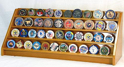 4 Rows 40 Challenge Coin Casino Chip Display Case Rack Holder Stand for Table Shelf Desk Oak The Military Gift Store