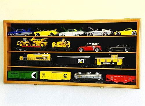 O Scale Train Display Case Cabinet Wall Rack w/ UV Protection- Lockable -Oak The Military Gift Store