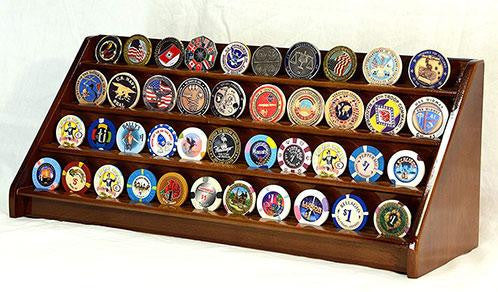 4 Rows 40 Challenge Coin Casino Chip Display Case Rack Holder Stand for Table Shelf Desk Walnut The Military Gift Store