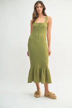 Ruffled Hem Sleeveless Crochet Knit Midi Dress For Women – Crochet Knit Dress, Unique Ruffled Hem Dress, Sleeveless Midi Dress, Summer Midi Dress, Elegant Crochet Dress