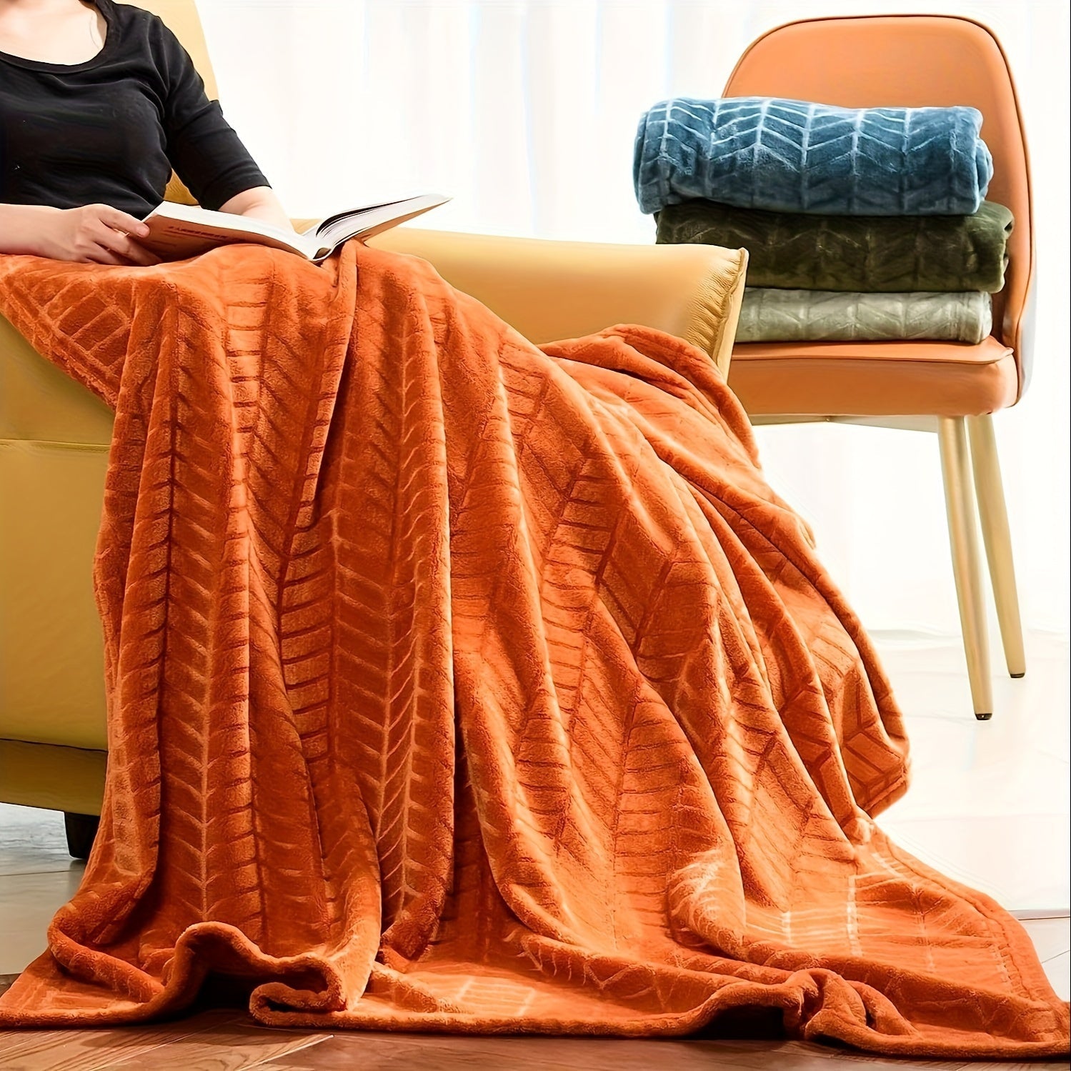 1pc Soft Fleece Throw Blanket, Lightweight Microfiber Chevron Pattern Blanket For Sofa, Couch, Bed - Fluffy Warm Cozy Decorative Blanket