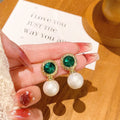 Emerald Rhinestone Pearl Stud Earrings For Women Lootquake LLC