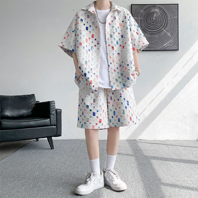 Summer New Chessboard Plaid Shirt Short Sleeve Shorts Suit Lootquake LLC