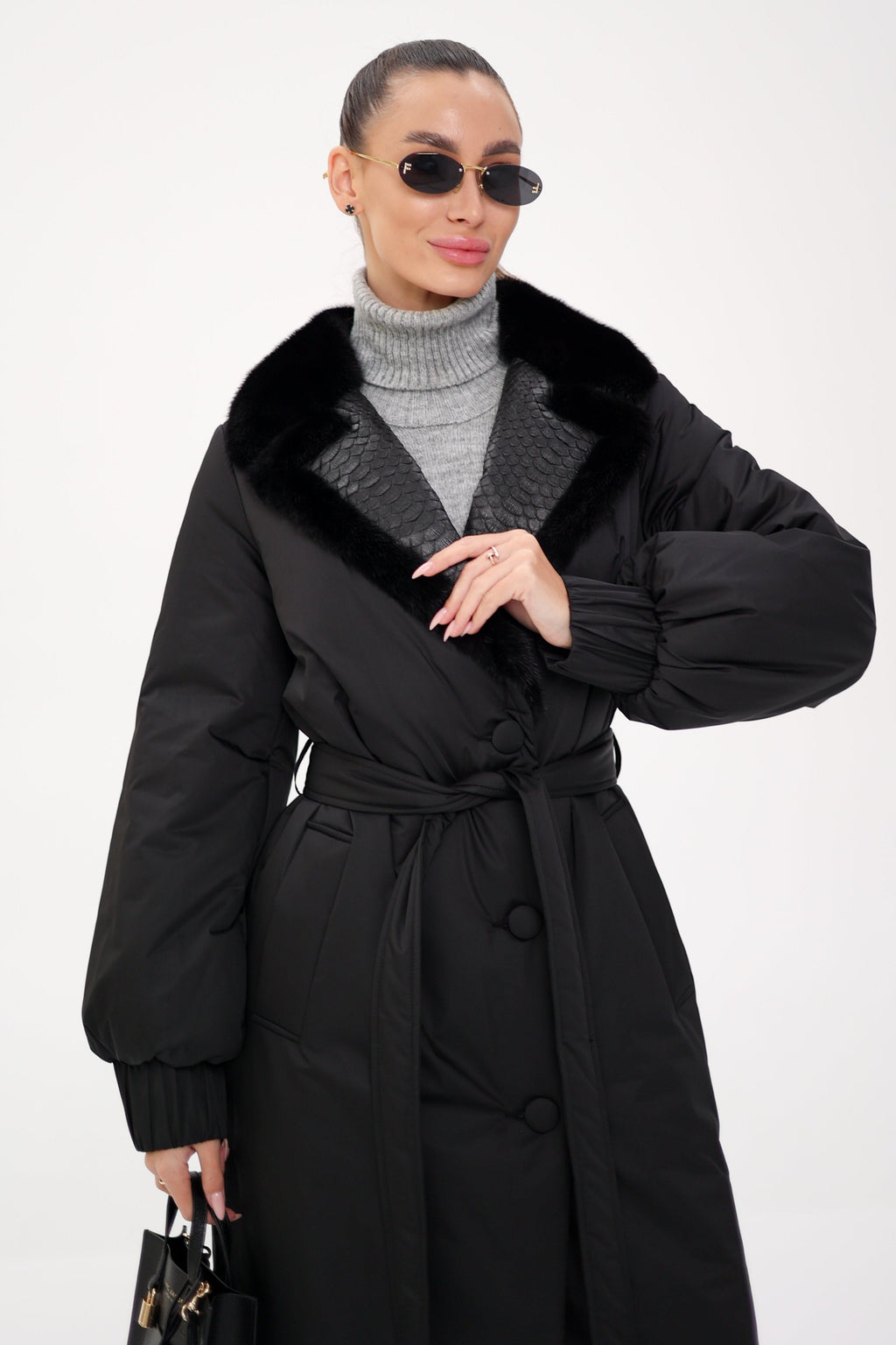 Genuine Mink Fur Real Python Leather Trim Coat - SJB-DIAMOND ELITES