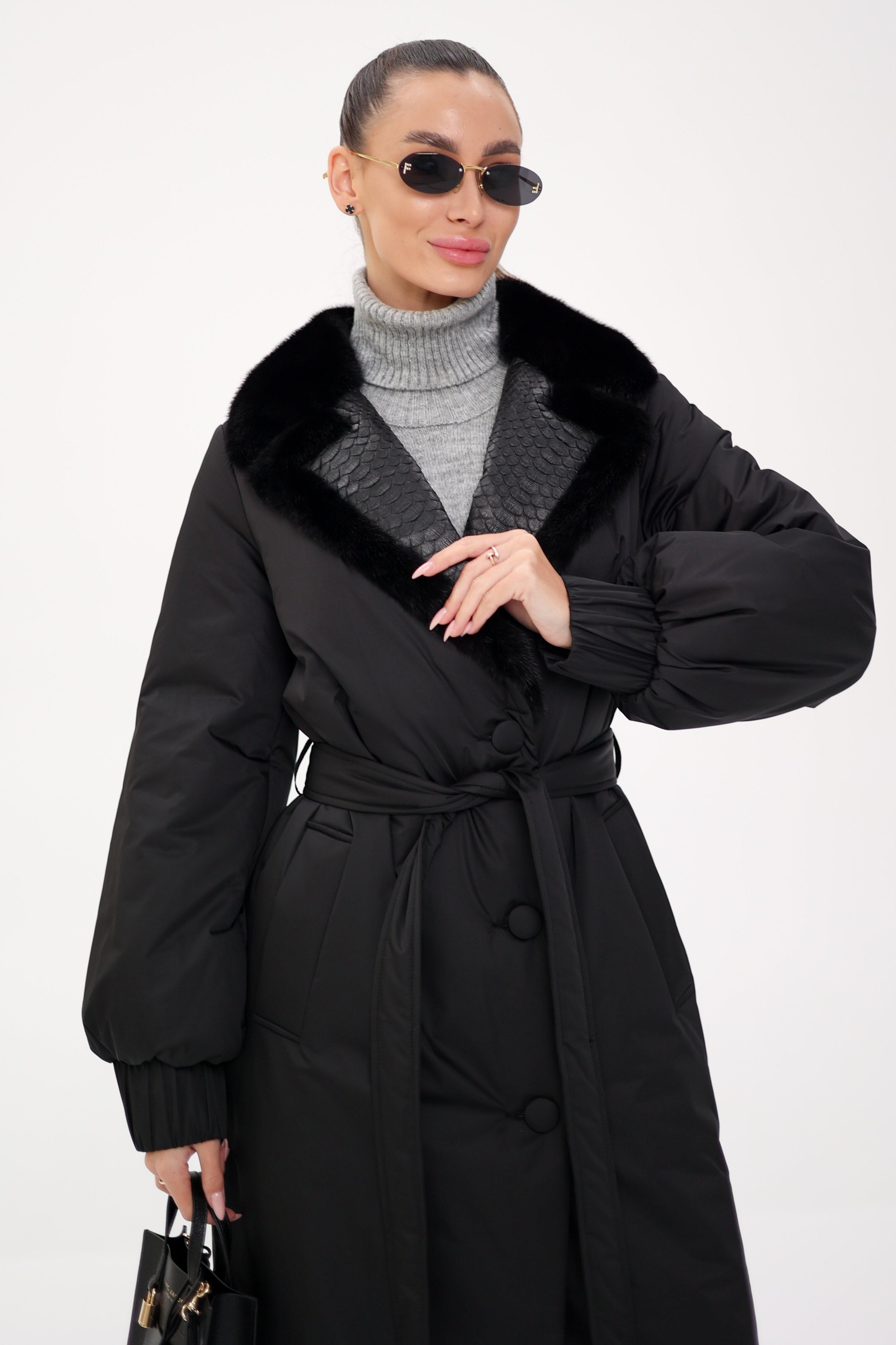 Genuine Mink Fur Real Python Leather Trim Coat - SJB-DIAMOND ELITES