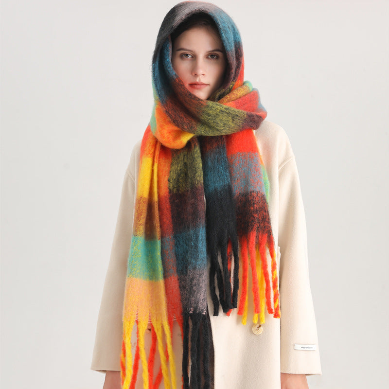 New Luxury Winter Soft Head Wraps Plaid Scarf Shawls Cashmere  Warm Cashmere Scarves Rainbow For Women Stevvex
