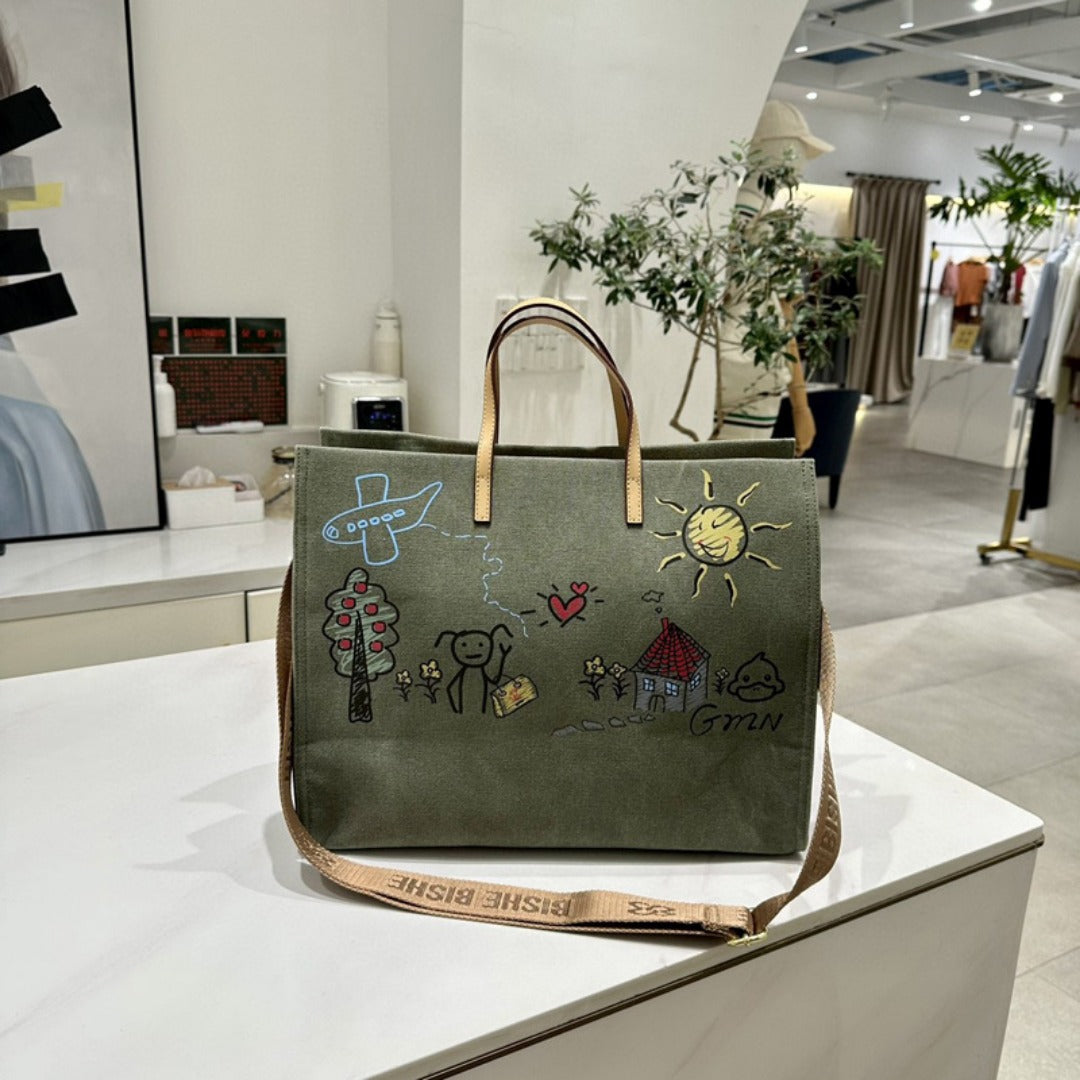 Graffiti Large Capacity Canvas Women's Bag – Oversized Tote Purse with Ample Storage, Perfect for Shopping, Travel, and Everyday Use – Stylish & Durable Large Canvas Shoulder Bag - SJB-DIAMOND ELITES