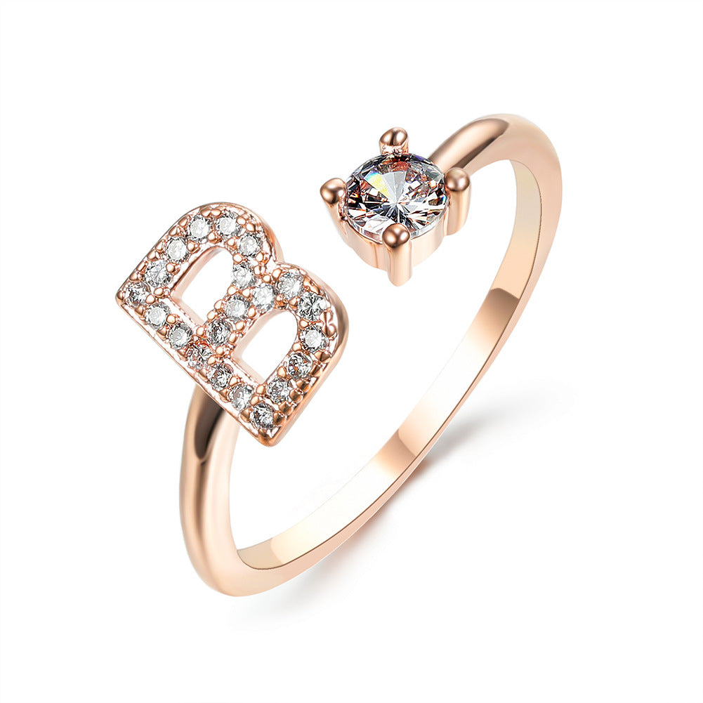 Adjustable 26 Initial Letter Ring Fashion Jewelry For Women Simple Elegant Jewelry Pi-Mart