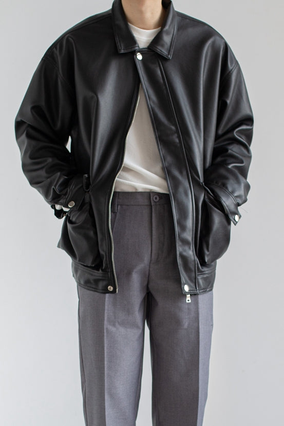Black Chic Leather Men's Trendy Jacket Jacket Pi-Mart