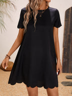 Classic Black Round Neck Short Sleeve Dress Timeless Everyday Style Girls Dress