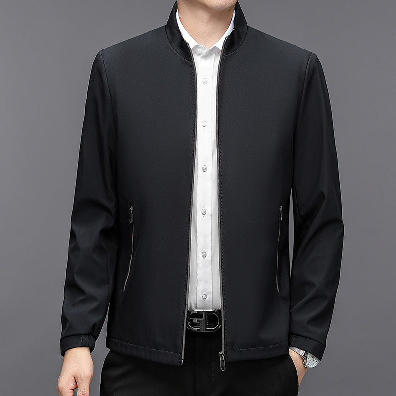 Men's Stand Collar Casual Jacket - Lightweight Middle-Aged Outerwear (Blue/Black/Brown, Sizes 170-195cm) Pi-Mart