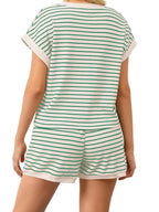 Striped Chic: Plus Size Top & Shorts Set THRIXINE
