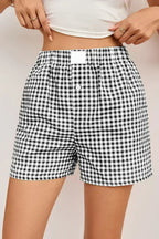 Blue Vintage Gingham Print High Waisted Loose Shorts